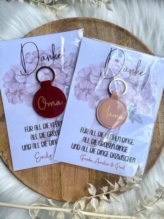 Muttertagsgeschenk, personalisierte Karte mit Schlüsselanhänger