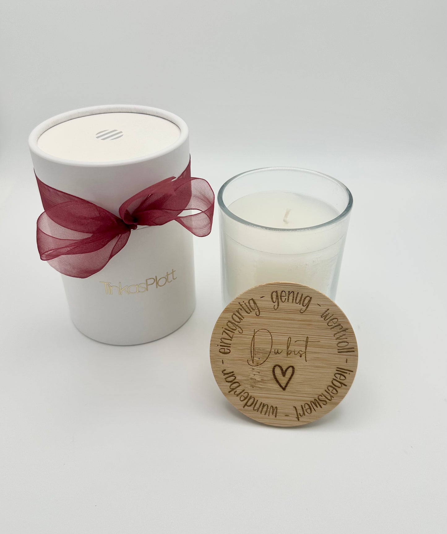 Kerze im Glas mit Bambusdeckel - Gravur du bist genug