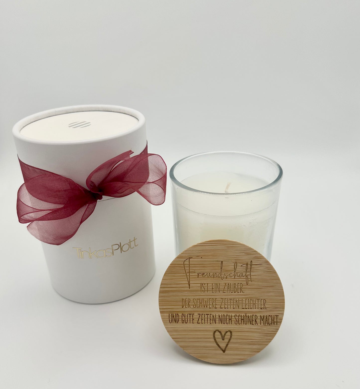 Kerze im Glas mit Bambusdeckel - Gravur Freundschaft