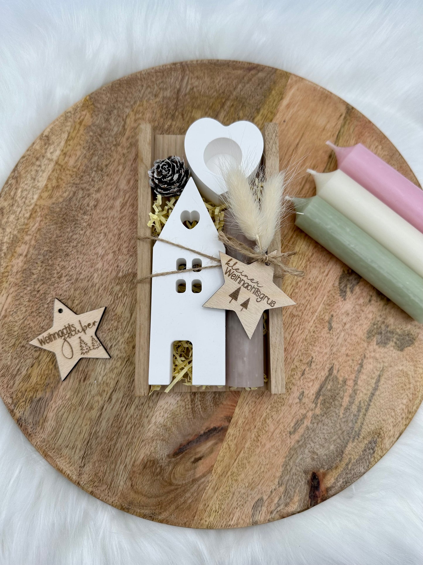 Geschenkset Weihnachten - Häusergestell mit Trockenblumen