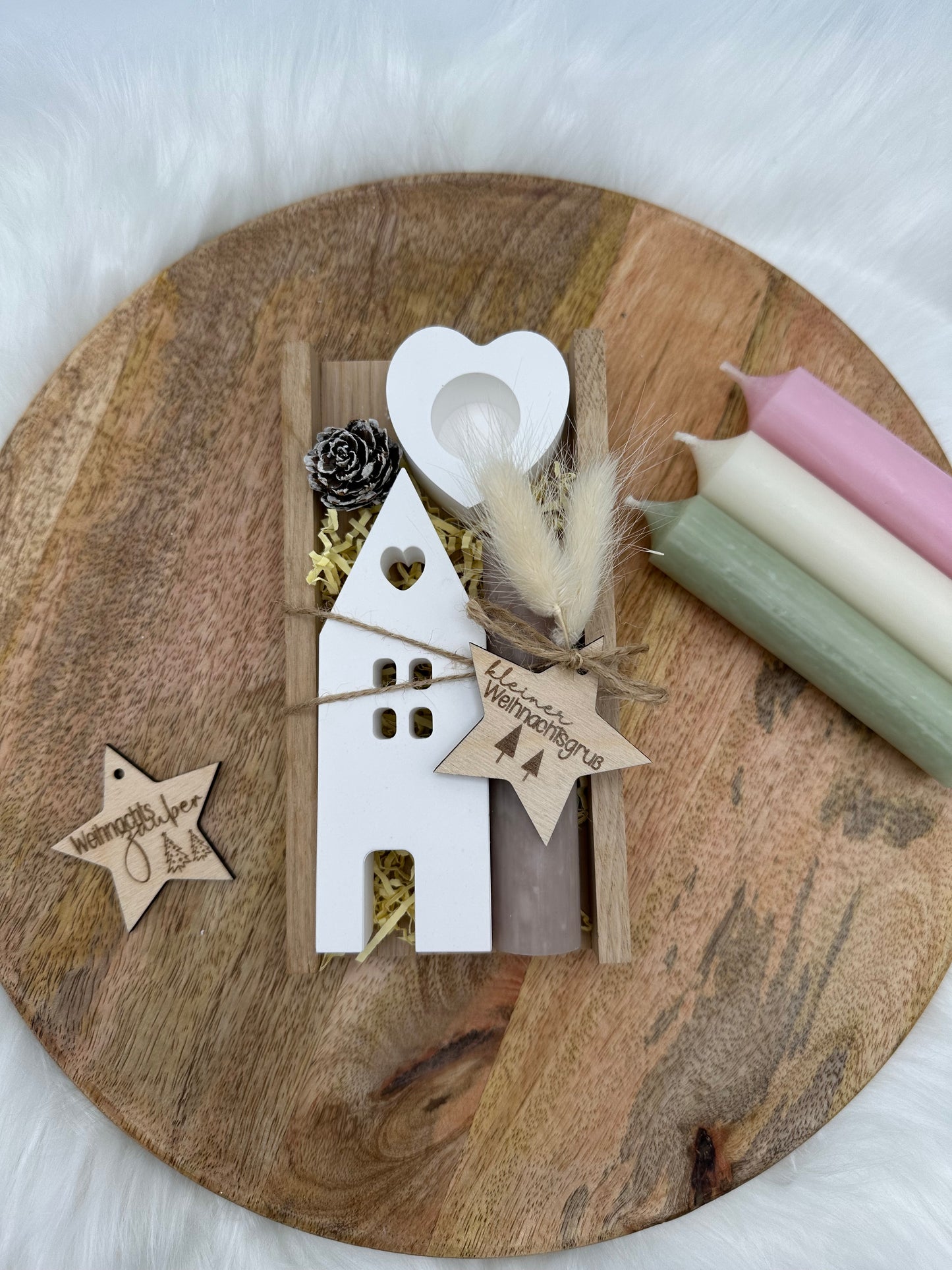 Geschenkset Weihnachten - Häusergestell mit Trockenblumen