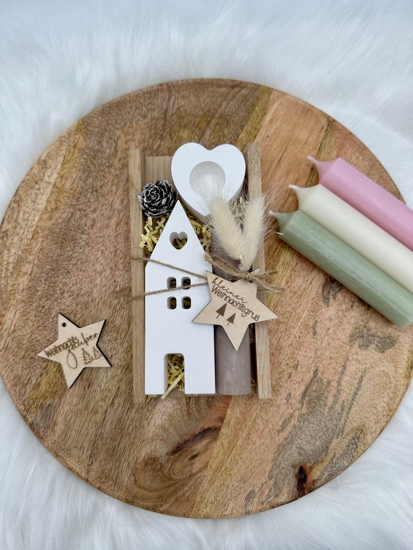 Geschenkset Weihnachten - Häusergestell mit Trockenblumen