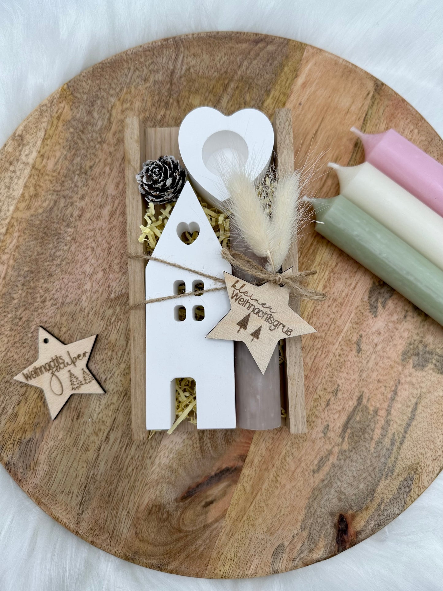 Geschenkset Weihnachten - Häusergestell mit Trockenblumen