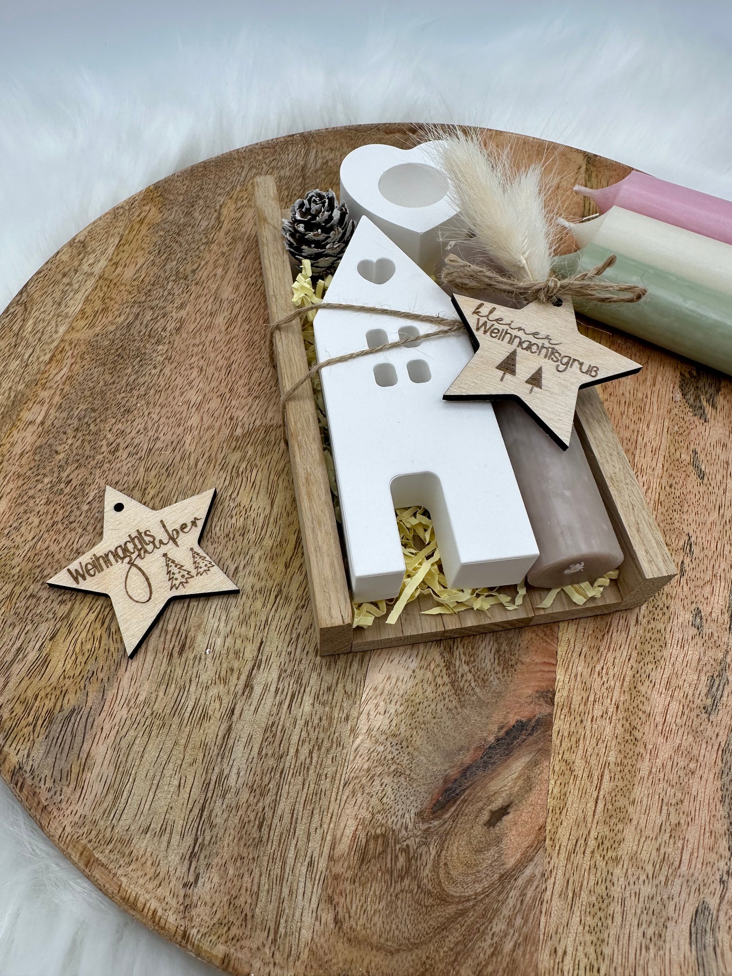 Geschenkset Weihnachten - Häusergestell mit Trockenblumen