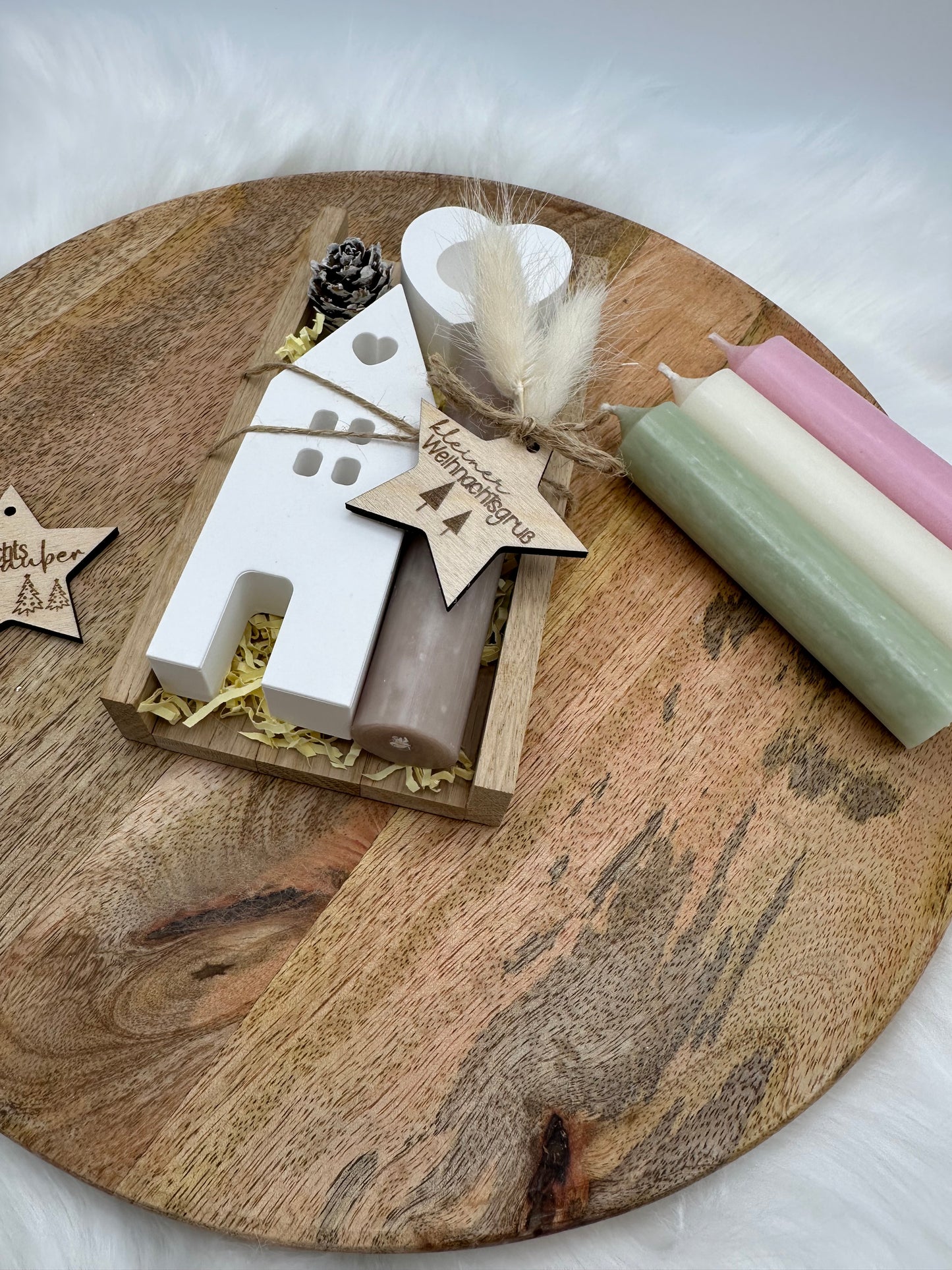 Geschenkset Weihnachten - Häusergestell mit Trockenblumen