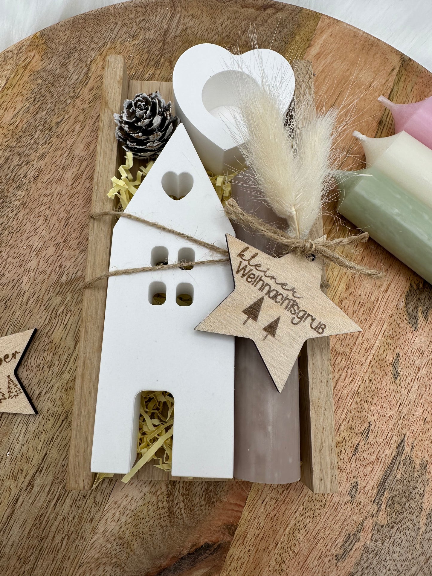 Geschenkset Weihnachten - Häusergestell mit Trockenblumen