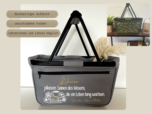 Personalisierter Einkaufskorb für Lehrer – mit Name, Klasse und Spruch