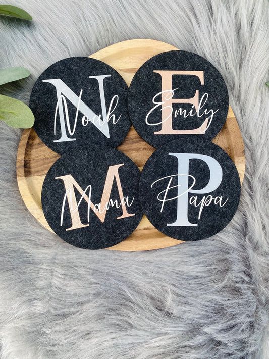 Filzuntersetzer personalisiert mit Namen - Untersetzer mit Namen - Weihnachtsgeschenk - Tassenuntersetzer mit Namen