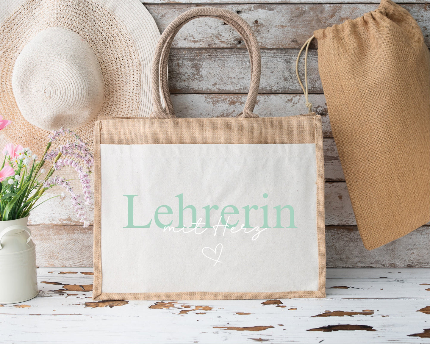 Tasche Lehrerin mit Herz - Geschenk Lehrerin - Abschiedsgeschenk Schule - Jutetasche - Einkaufstasche Lehrerin - Schultasche