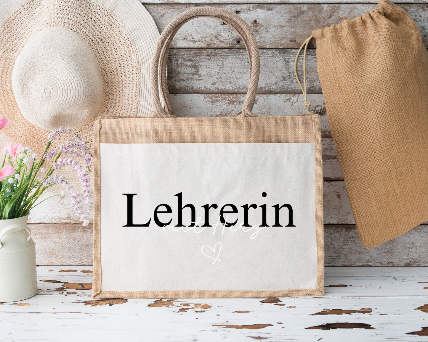 Tasche Lehrerin mit Herz - Geschenk Lehrerin - Abschiedsgeschenk Schule - Jutetasche - Einkaufstasche Lehrerin - Schultasche