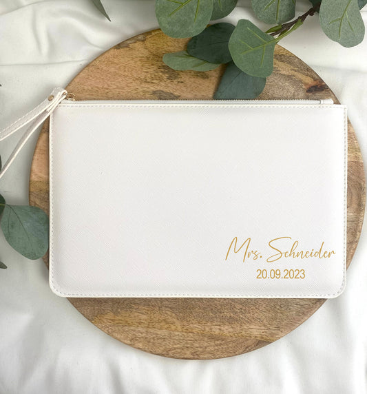 Personalisierte Brauttasche - Clutch Tasche - Täschchen - Geschenk für die Braut - Kunstleder - Lederlook - Tasche Hochzeit