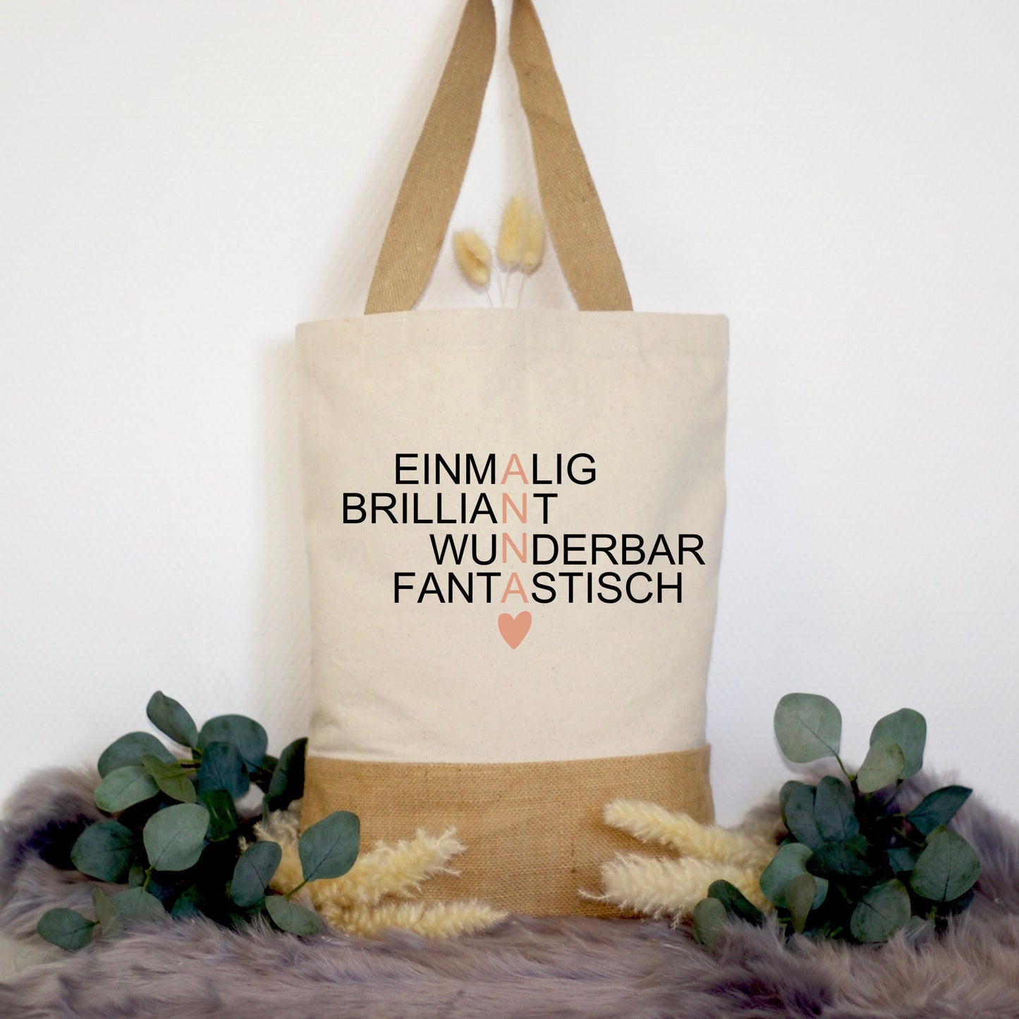 Tasche mit Namen - Jutetasche personalisiert - Geschenk für Freundin - Tasche mit langen Henkel