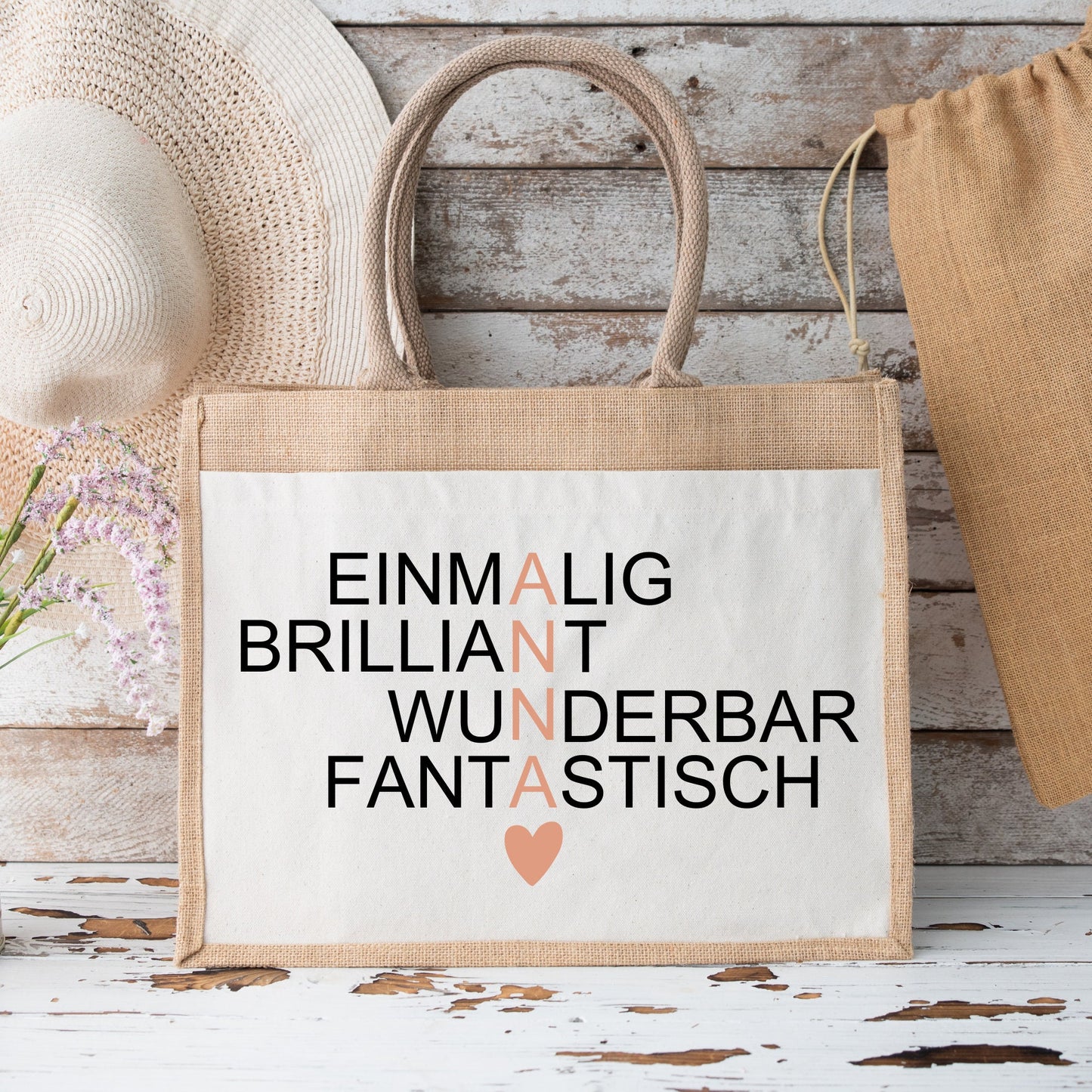 Jutetasche mit Namen - Jutetasche personalisiert - Geschenk für Freundin - Juteshopper - Shopper - Einkaufstasche
