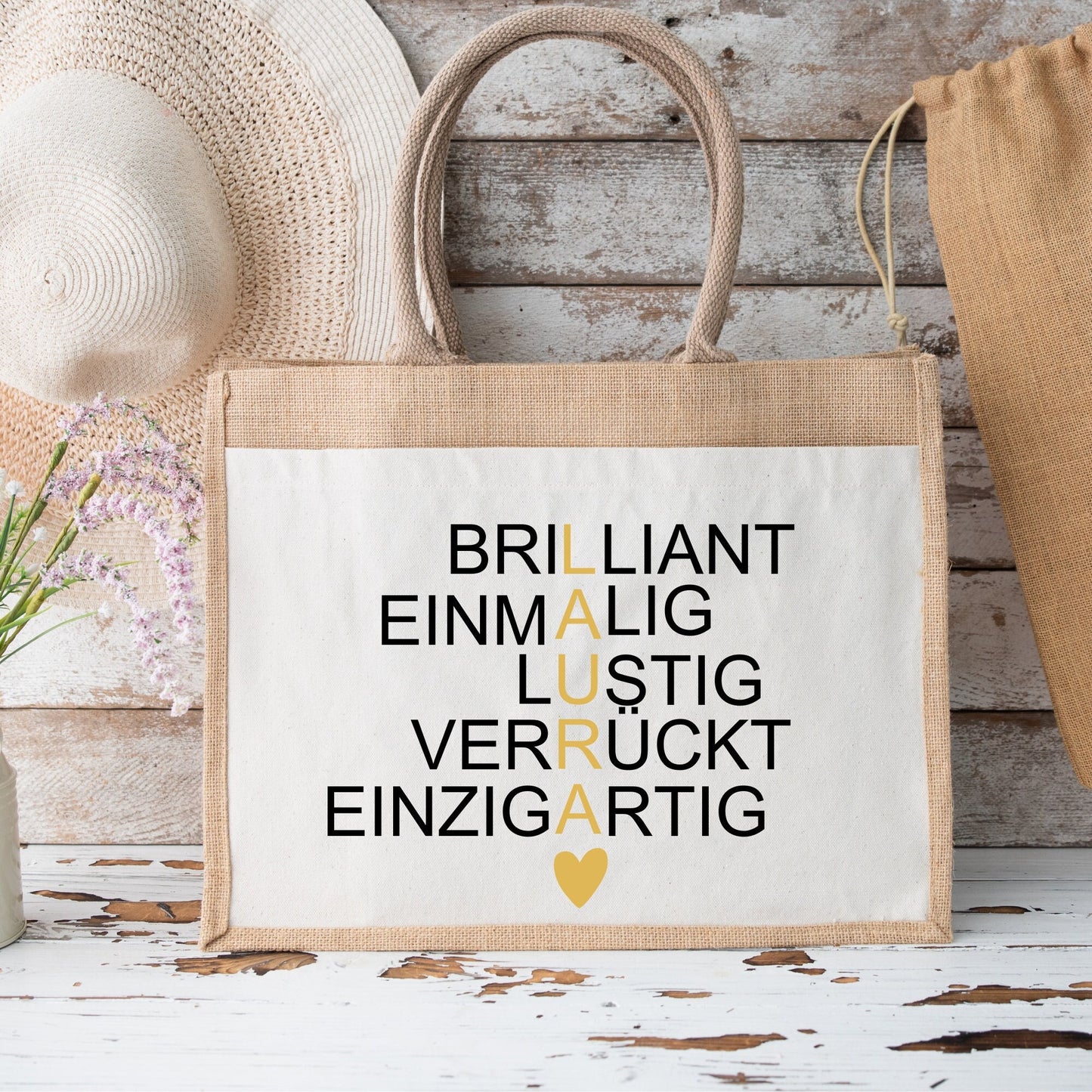 Jutetasche mit Namen - Jutetasche personalisiert - Geschenk für Freundin - Juteshopper - Shopper - Einkaufstasche