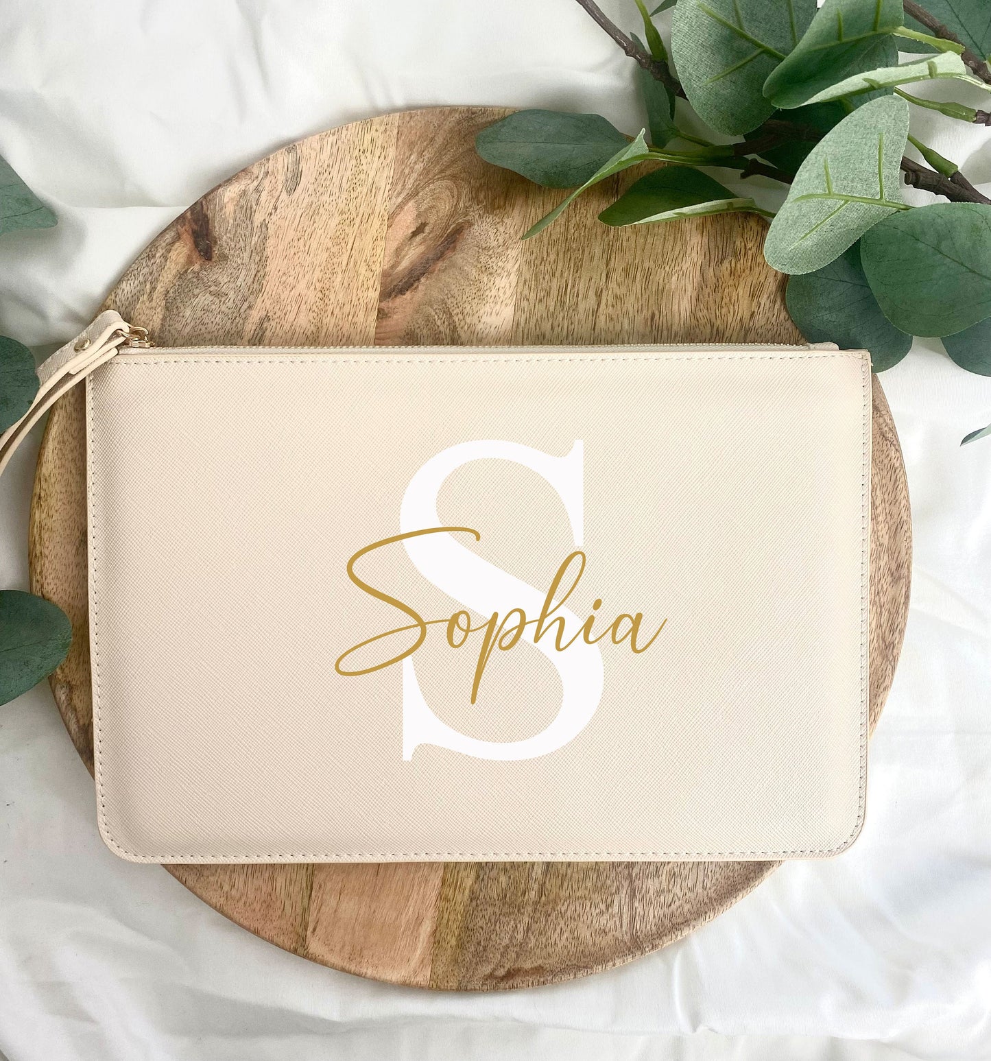 Personalisierte Tasche - Clutch Tasche - Reiseorganizer - Täschchen - Kunstleder - Lederlook  - Kosmetiktasche - Organizer - Beige - Oyster