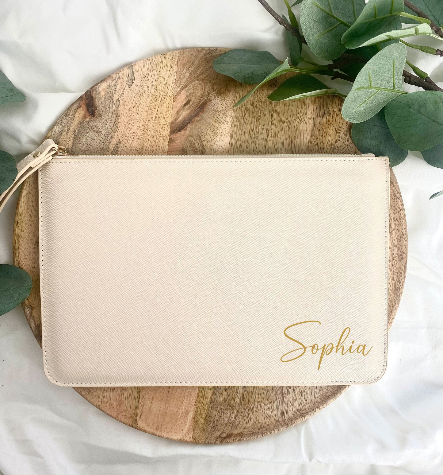 Personalisierte Tasche - Clutch Tasche - Reiseorganizer - Täschchen - Kunstleder - Lederlook  - Kosmetiktasche - Organizer - Beige - Oyster