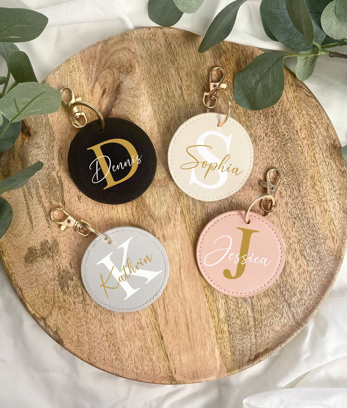 Schlüsselanhänger Personalisiert mit Namen - Reiseanhänger - Kunstleder Anhänger - Geschenk personalisiert  - Beige - Rosa - Grau - Schwarz