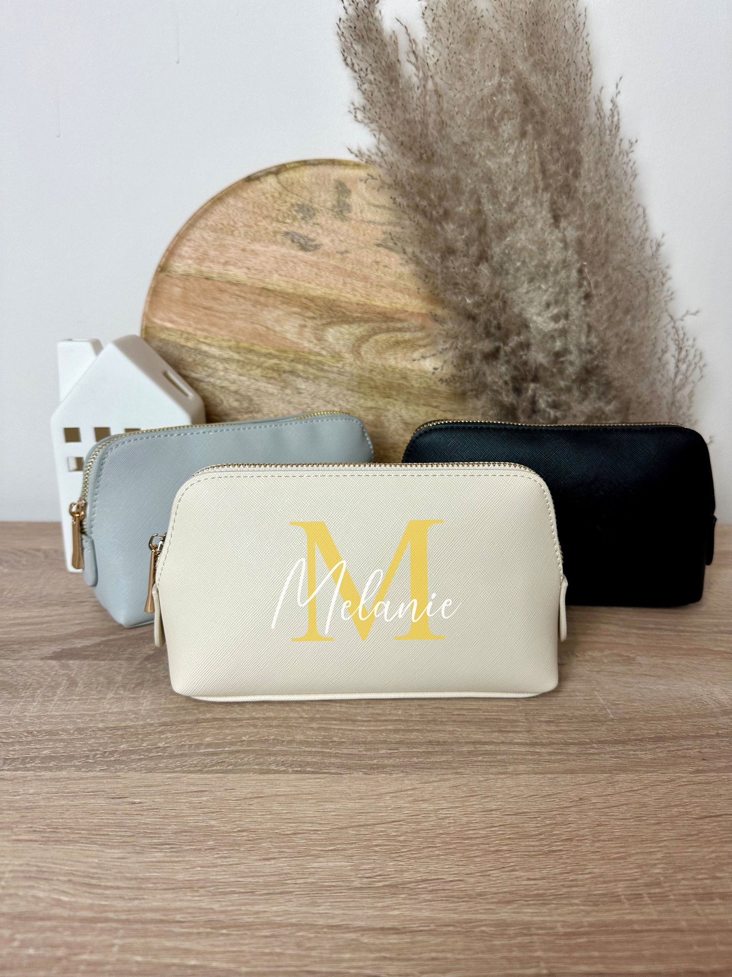 Personalisierte Kosmetiktasche mit Name  - Muttertag - Schminktasche - Geburtstag - Beste Freundin - Kulturtasche - grau - schwarz - beige