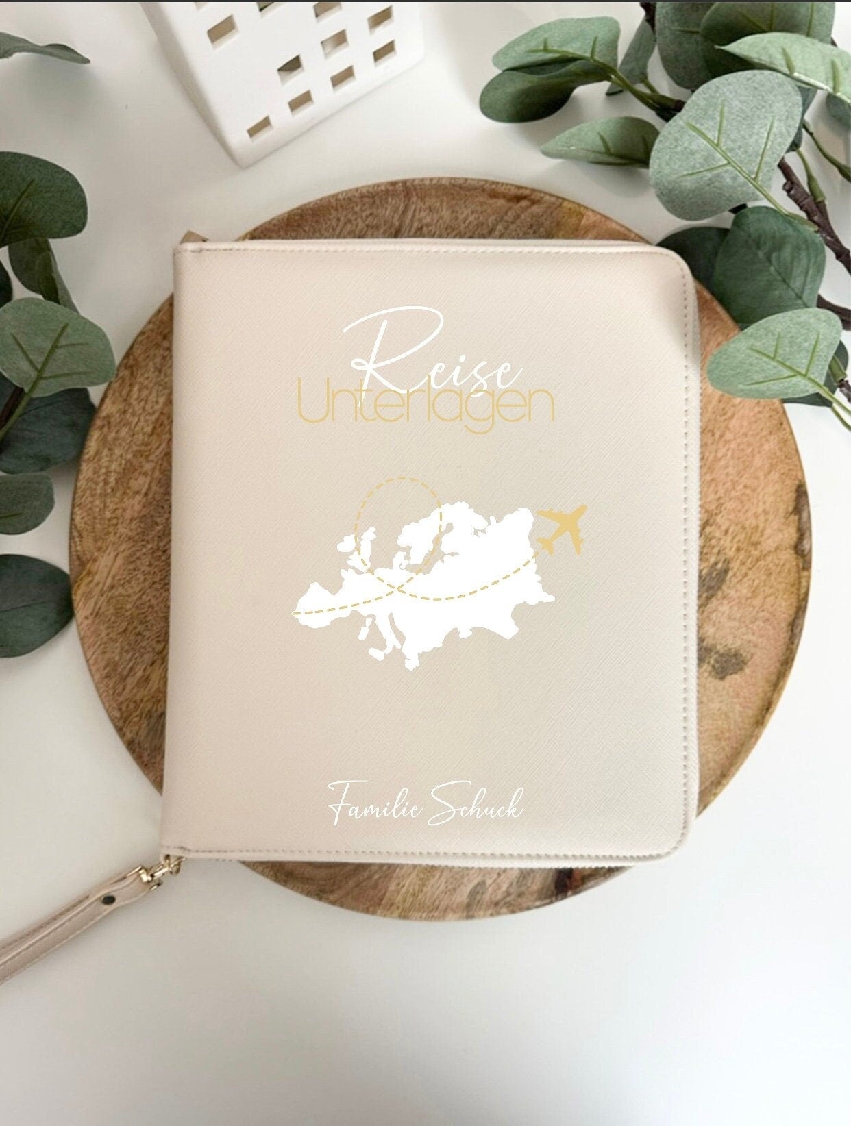 Reiseorganizer personalisiert mit Namen und Karte/Flugzeug - Organizer Familie - Familienorganizer - Reiseunterlagen - Geschenkidee Reise
